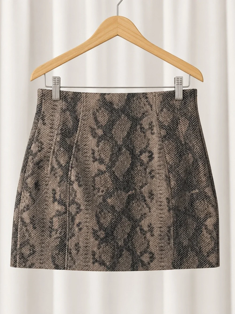 Zara Snakeskin Print High Rise A-Line Mini Skirt Brown Taupe Beige Black Size M